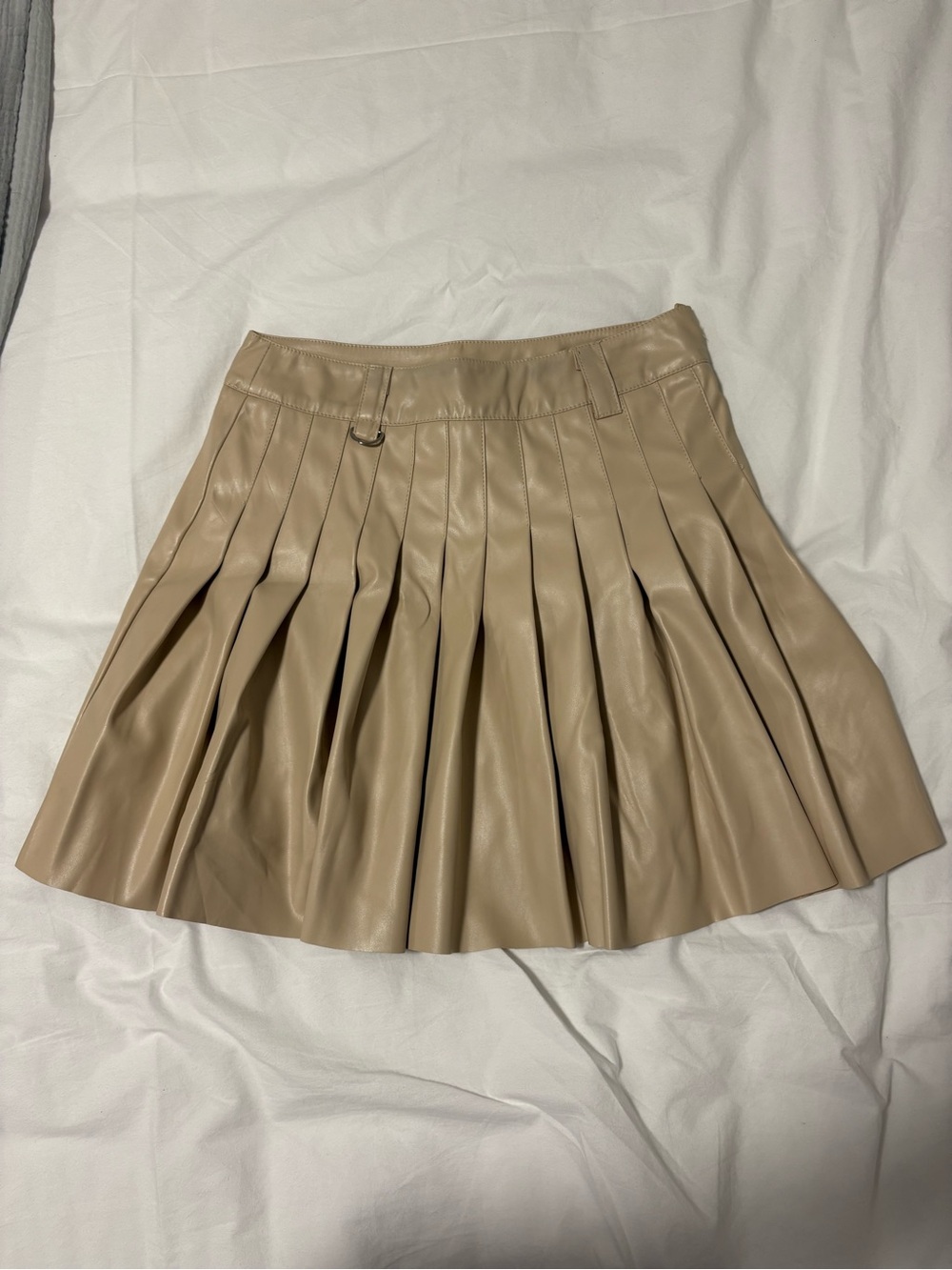 Pleated Faux Leather Skater Skirt — Taupe